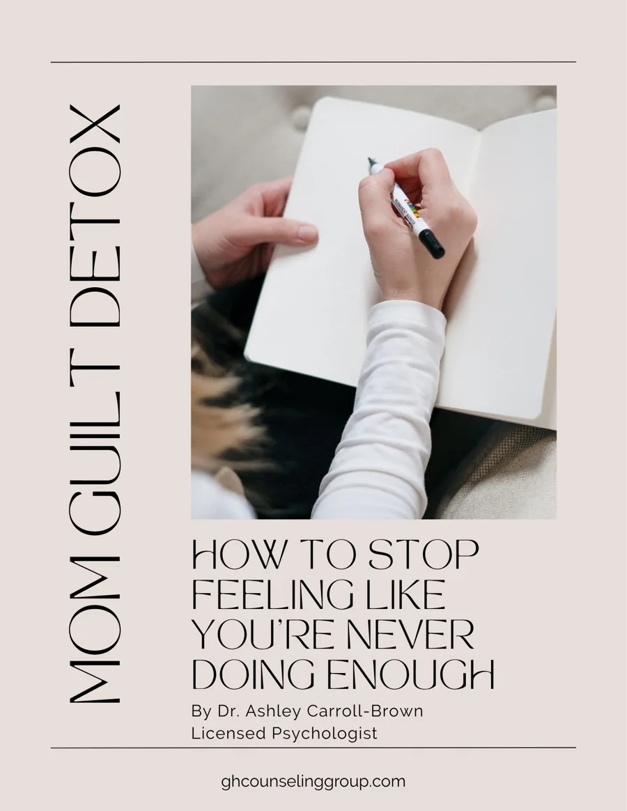 Cover of the Mom Guilt Detox Workbook by Dr. Ashley Carroll-Brown