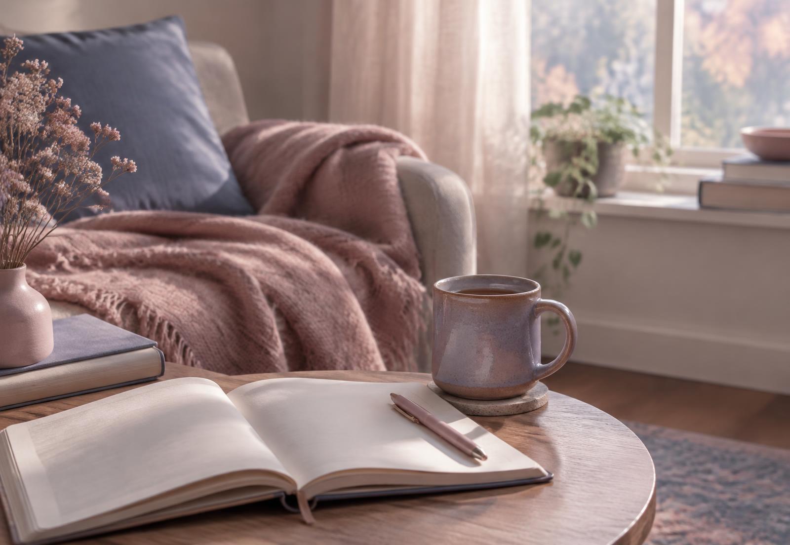 An open journal in a warm, quiet room