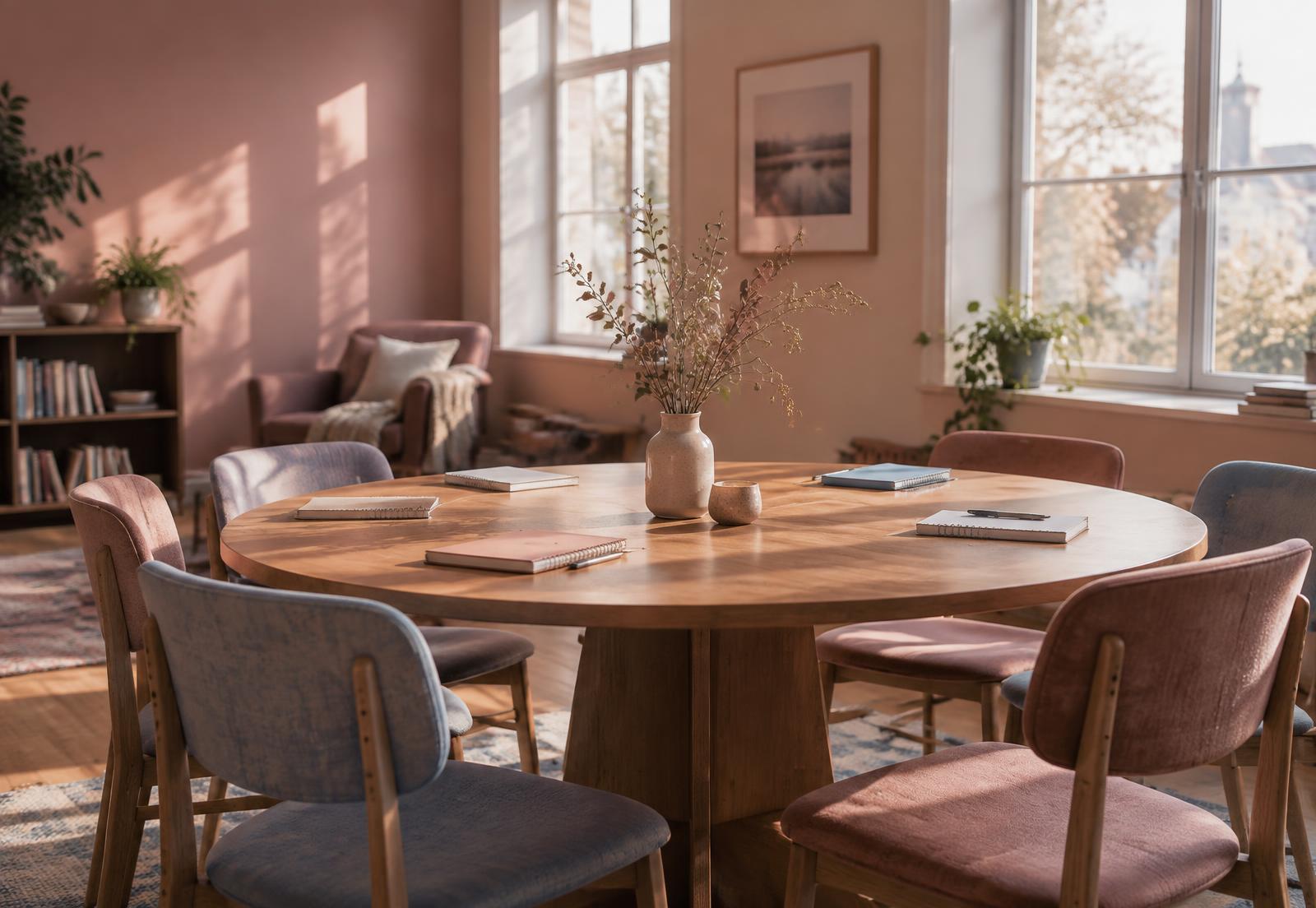A welcoming round table prepared for a community conversation